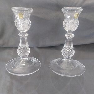NEW 2 Cristal d’ Arques FRANCE 24% Lead Crystal 6.6" Candlestick Holders Taper.